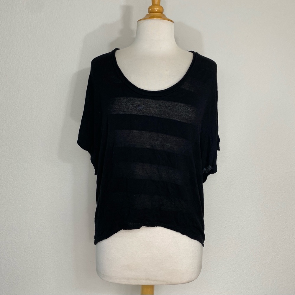 LF Lanston Black Burnout High Low Batwing Soft Stretch Top Size XS Retro Casual